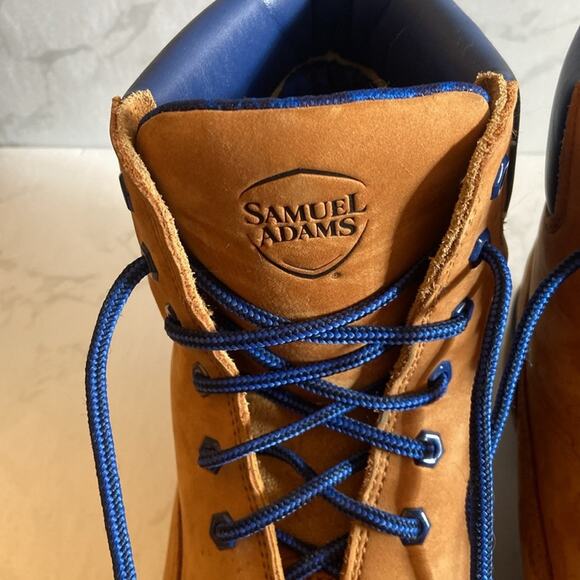 Limited Edition Rare Sam Adams X Timberland Men's Tan Blue Work Boots 14 - Picture 2 of 9